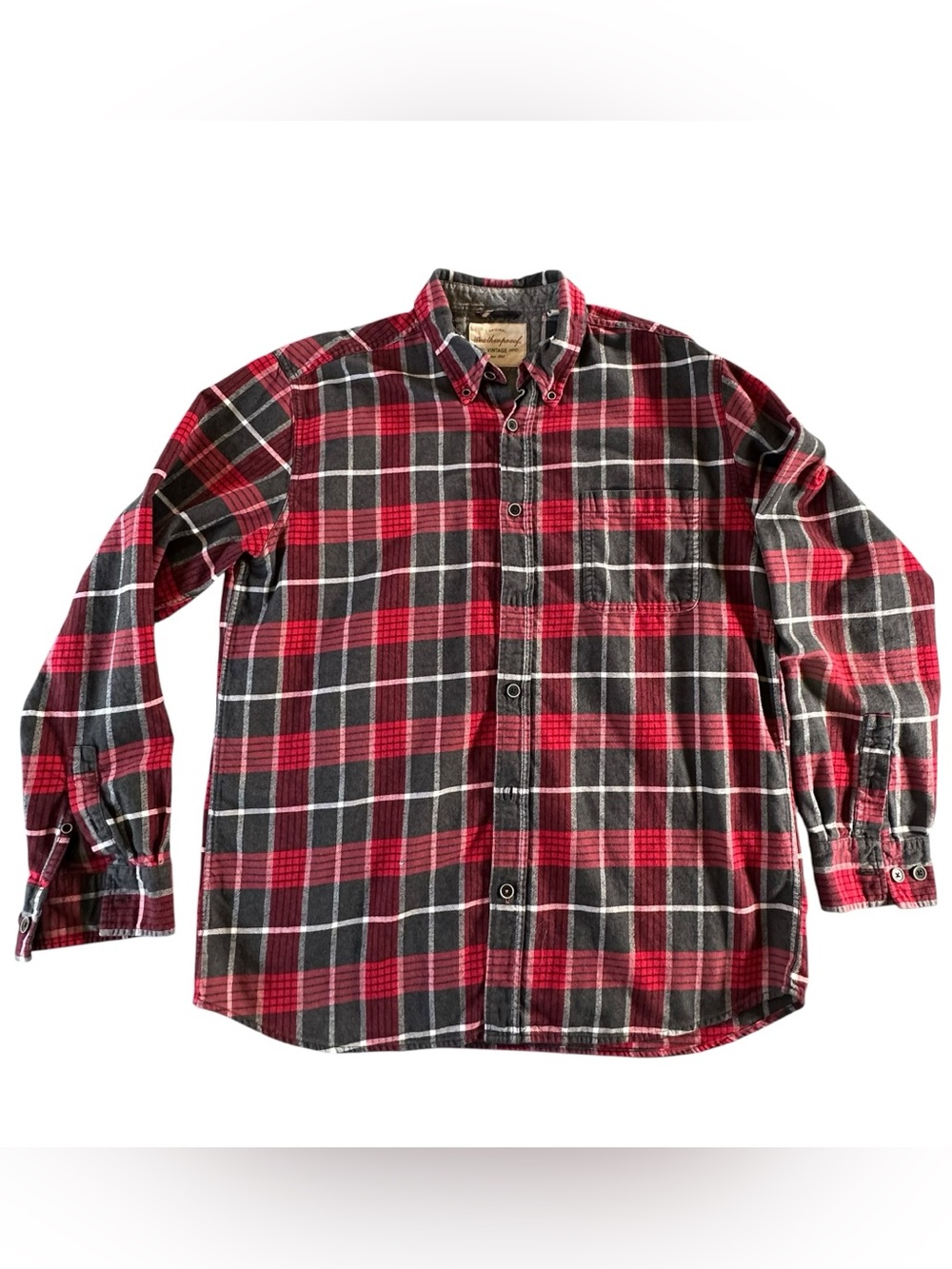 Weatherproof Red and Black Plaid Button-Down Shirt Large